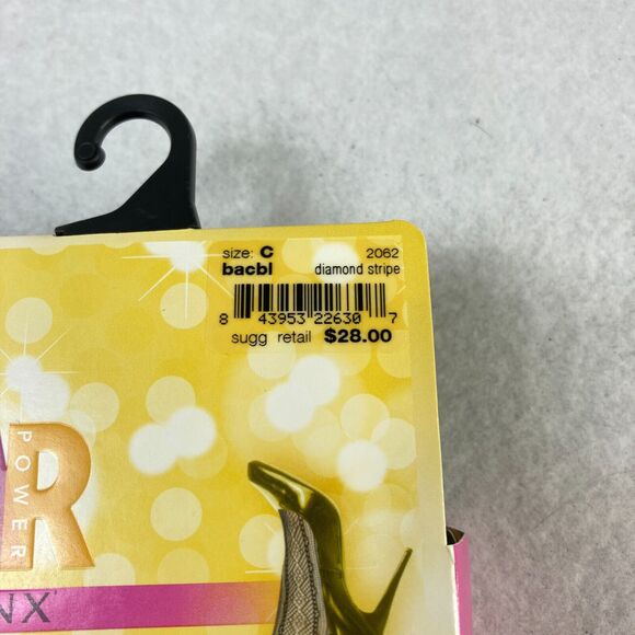 Star Power By Spanx Women‎ Size C Shaping Tights Black Open Weave Diamond Stripe - Picture 2 of 7